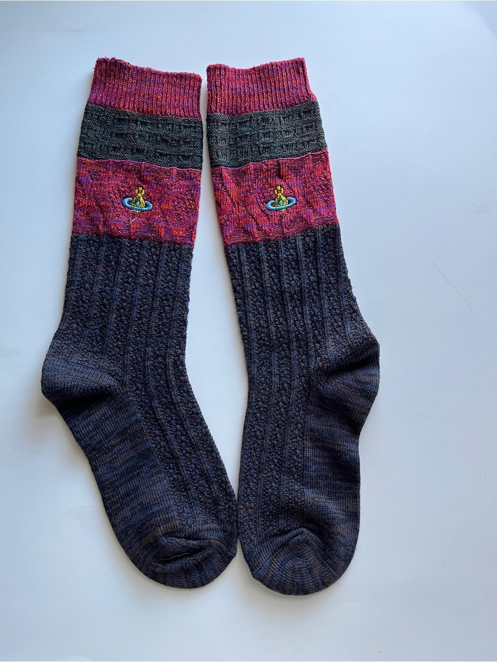 Vivienne Westwood Black and Magenta Ribbed Knit Socks